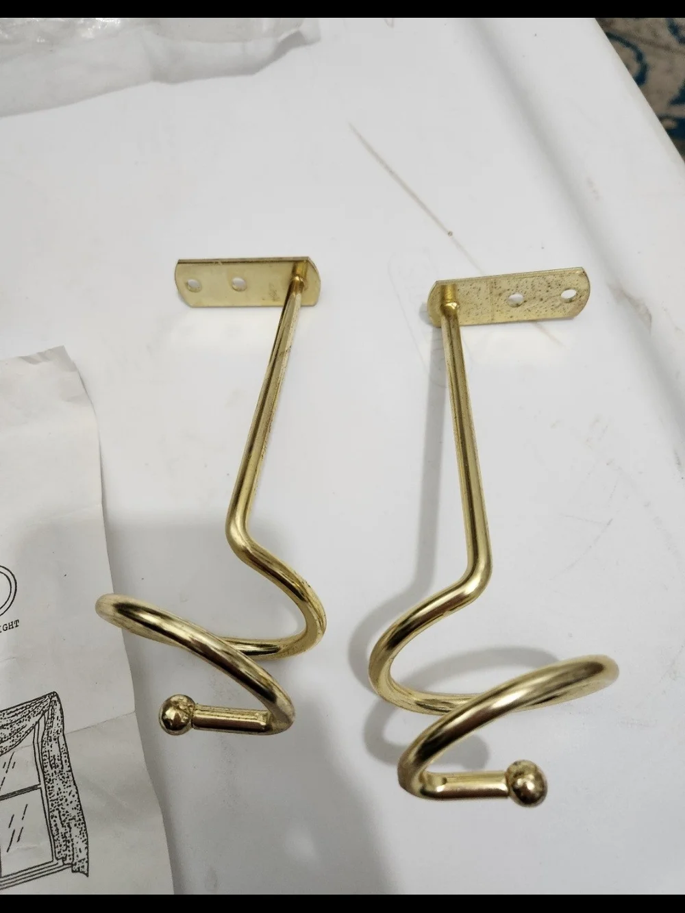 Brass Spiral Curtain Holdback Hooks - Gold